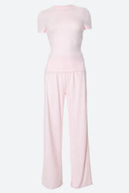 Casual Solid Round-Neck Short Sleeve Set Lavish Daily