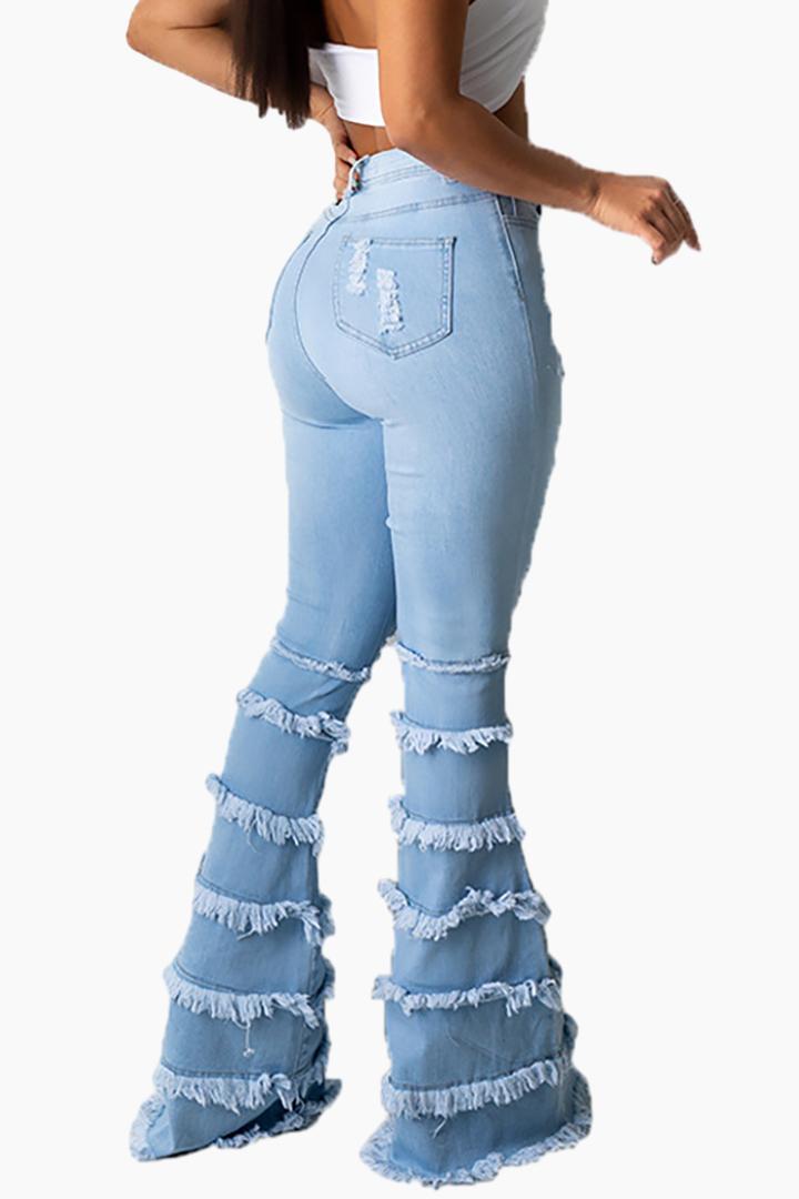 High Waist Cut Out Fringe Jeans Lavish Daily