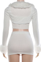 Crop Faux Fur Blouse & Corset 3 Piece Set LavishDaily