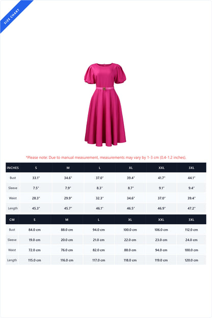 Puff Sleeve Belted A-Line Midi Dress with Pockets Lavish Daily