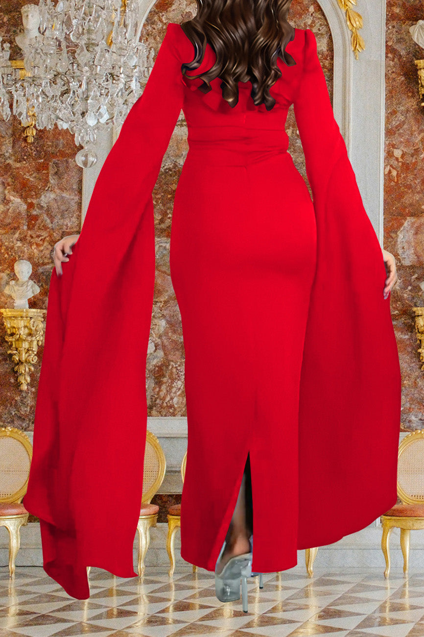 Crystal Embellished Cape Sleeve Maxi Dress LavishDaily