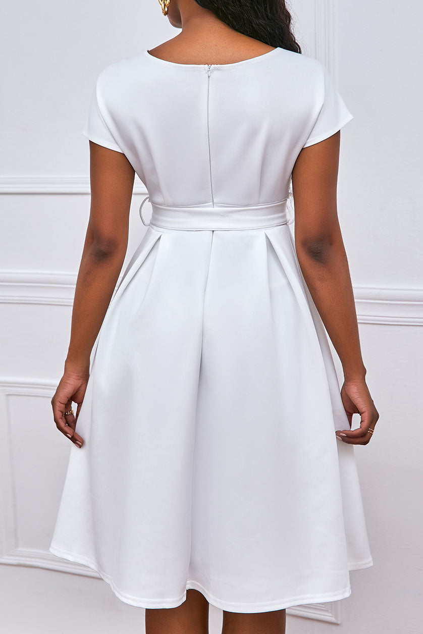 Solid Color Belted Bow Tie Waist Dress Lavish Daily