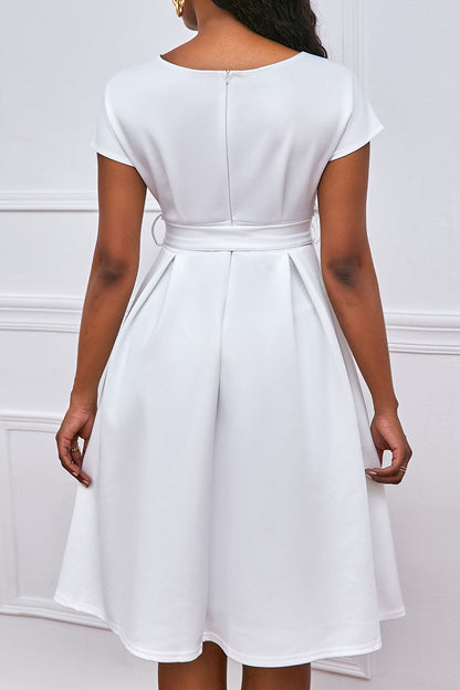 Solid Color Belted Bow Tie Waist Dress Lavish Daily