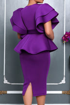 V-Neck Peplum Midi Dress Lavish Daily