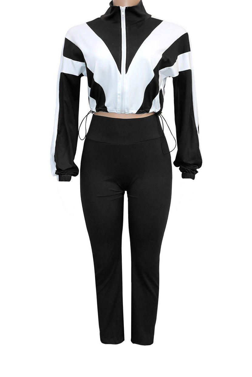 Sporty Color Block 2-Piece Tracksuit Lavish Daily