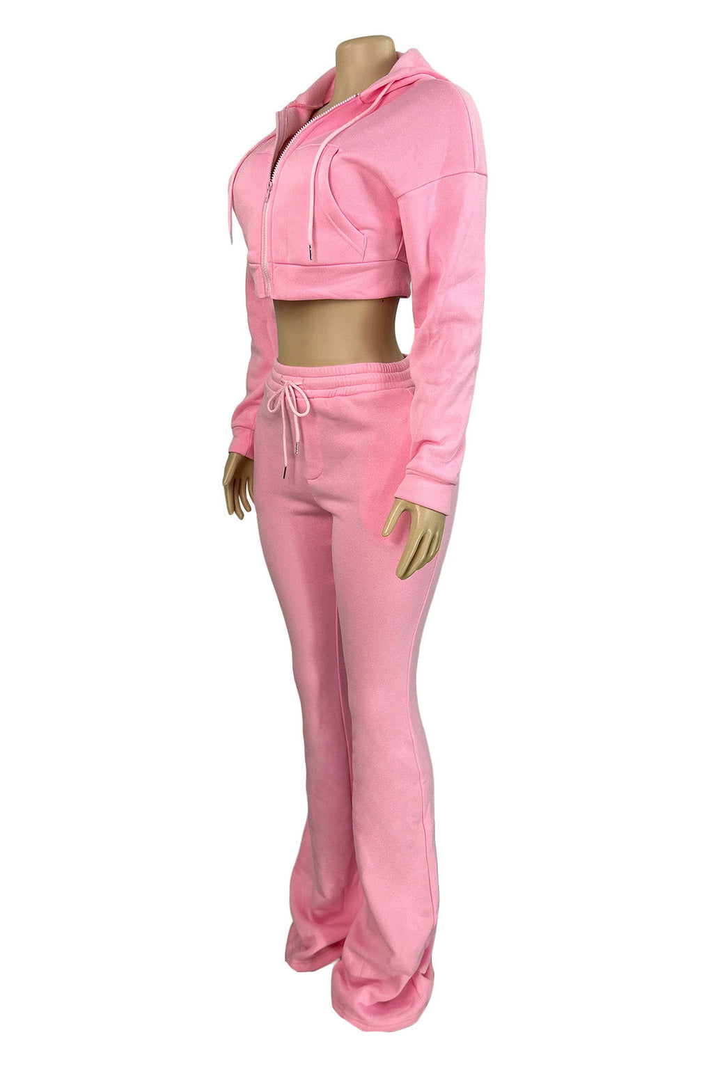 Fleece Hoodie Zip Jacket and Flare Pants Set Lavish Daily