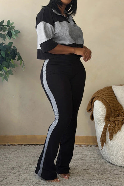 Collared Top & Flare Pants Two-Piece Set Lavish Daily