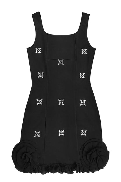 Rhinestone 3D Rosette Hem Mini Dress Lavish Daily