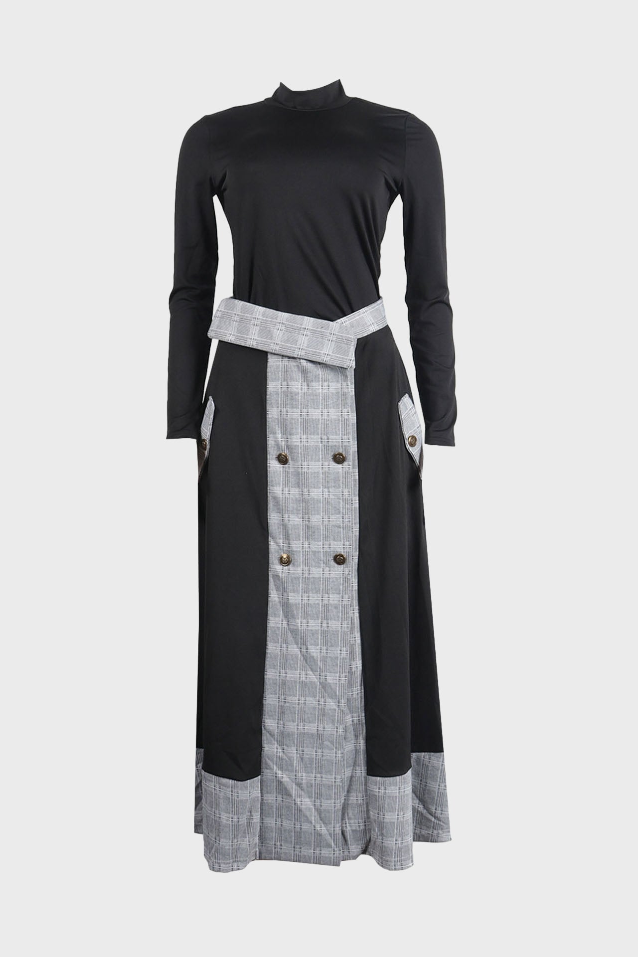 Mock-Neck Tee & Plaid Combo Skirt Set Lavish Daily