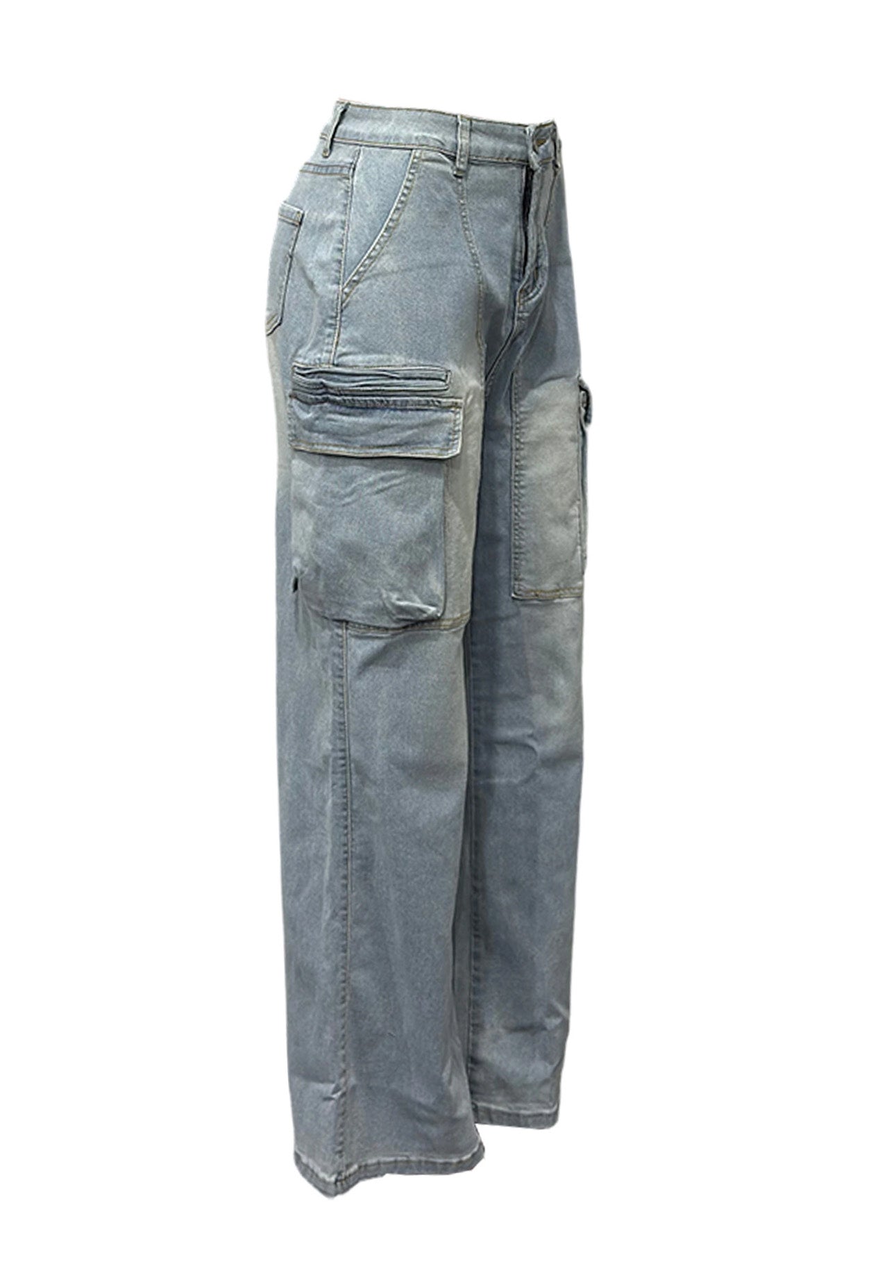 High-Rise Cargo Wide-Leg Utility Denim Jeans Lavish Daily