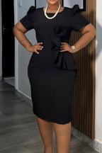 Ruffled Short Sleeve Midi Dress Lavish Daily