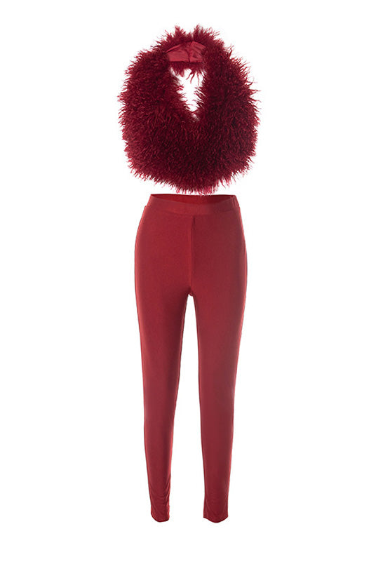 Fur Halter Vest & Leggings Set Lavish Daily