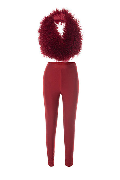 Fur Halter Vest & Leggings Set Lavish Daily