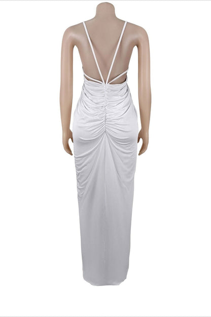 Draped V-Neck Cutout Slit Maxi Dress Lavish Daily