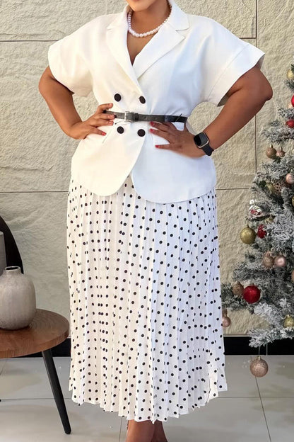 Belted Blazer & Pleated Polka Dot Skirt Set Lavish Daily