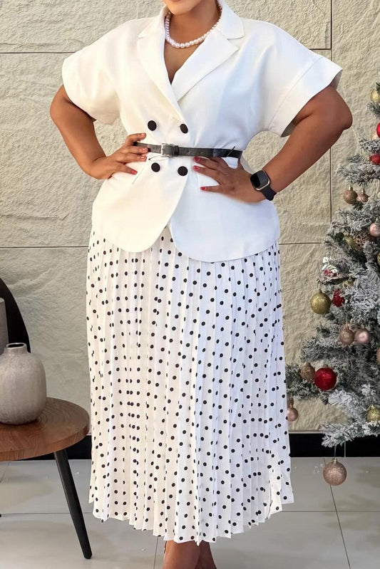 Belted Blazer & Pleated Polka Dot Skirt Set Lavish Daily