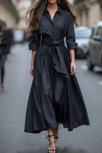 Button Up Bow Waist Long Sleeve Maxi Dress Lavish Daily