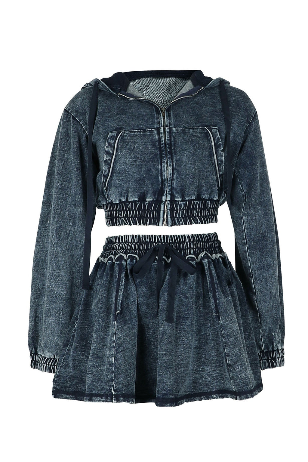 Hooded Denim Jacket & Skirt Set Lavish Daily