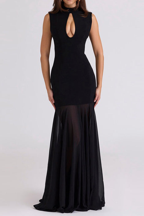 Sleeveless Cutout Chiffon Patchwork Maxi Dress Lavish Daily