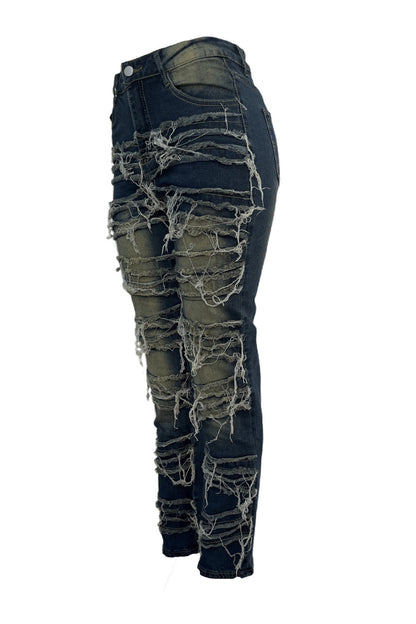 Whiskered Stretch Patch Skinny Jeans Lavish Daily