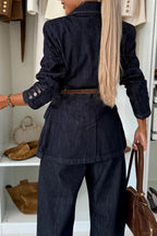 Single-Breasted Tailored Denim Blazer Lavish Daily