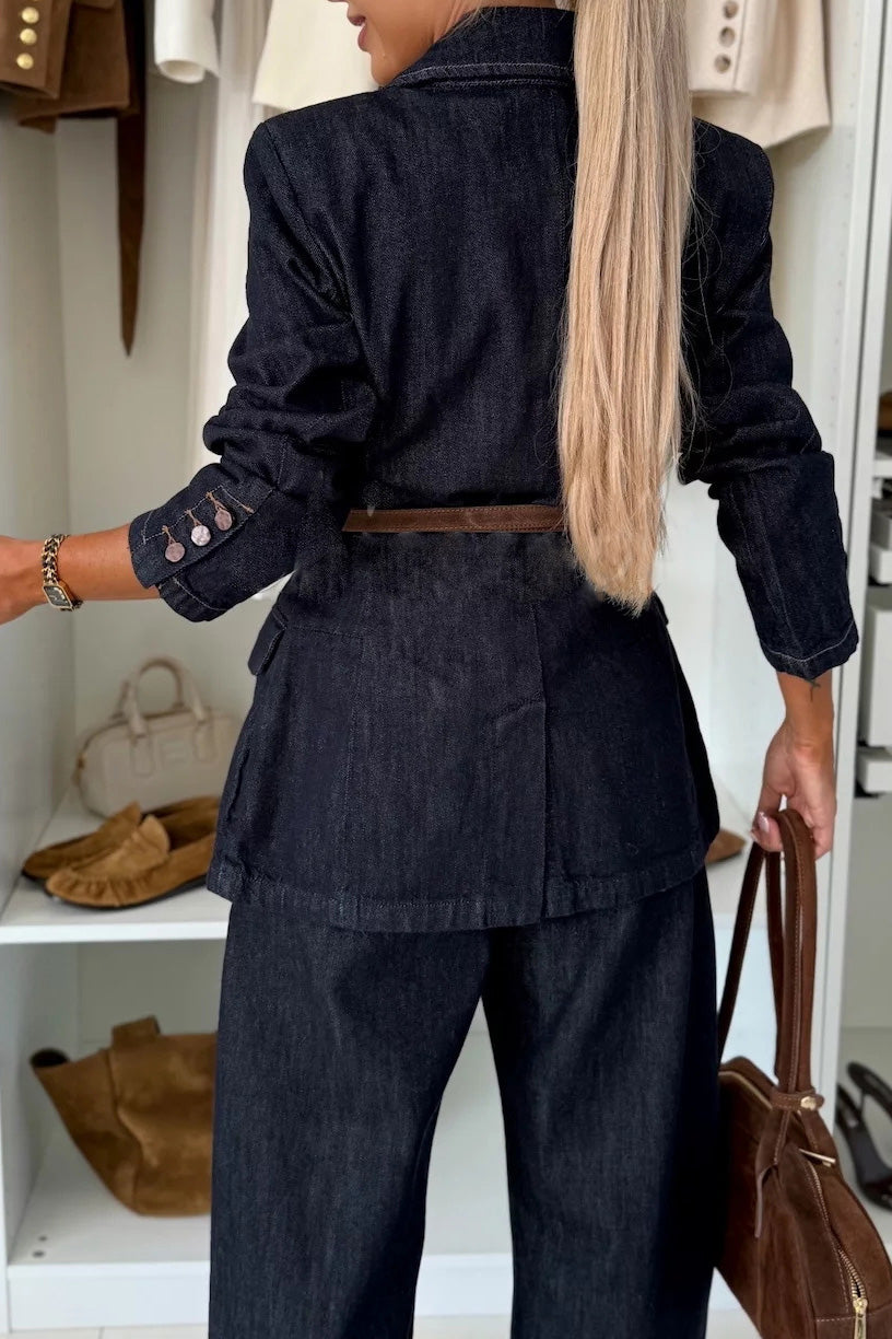 Single-Breasted Tailored Denim Blazer Lavish Daily
