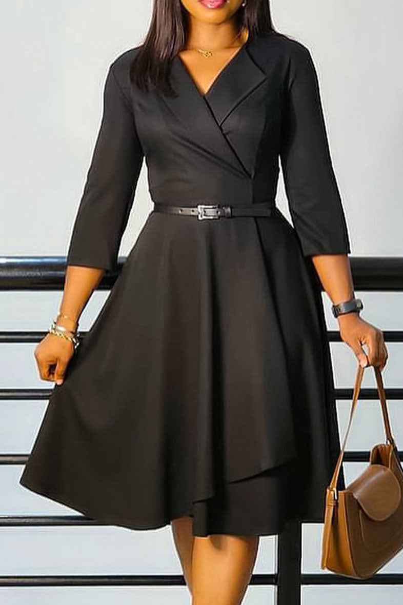 Three-Quarter Sleeve Ruched Waist Dress Lavish Daily