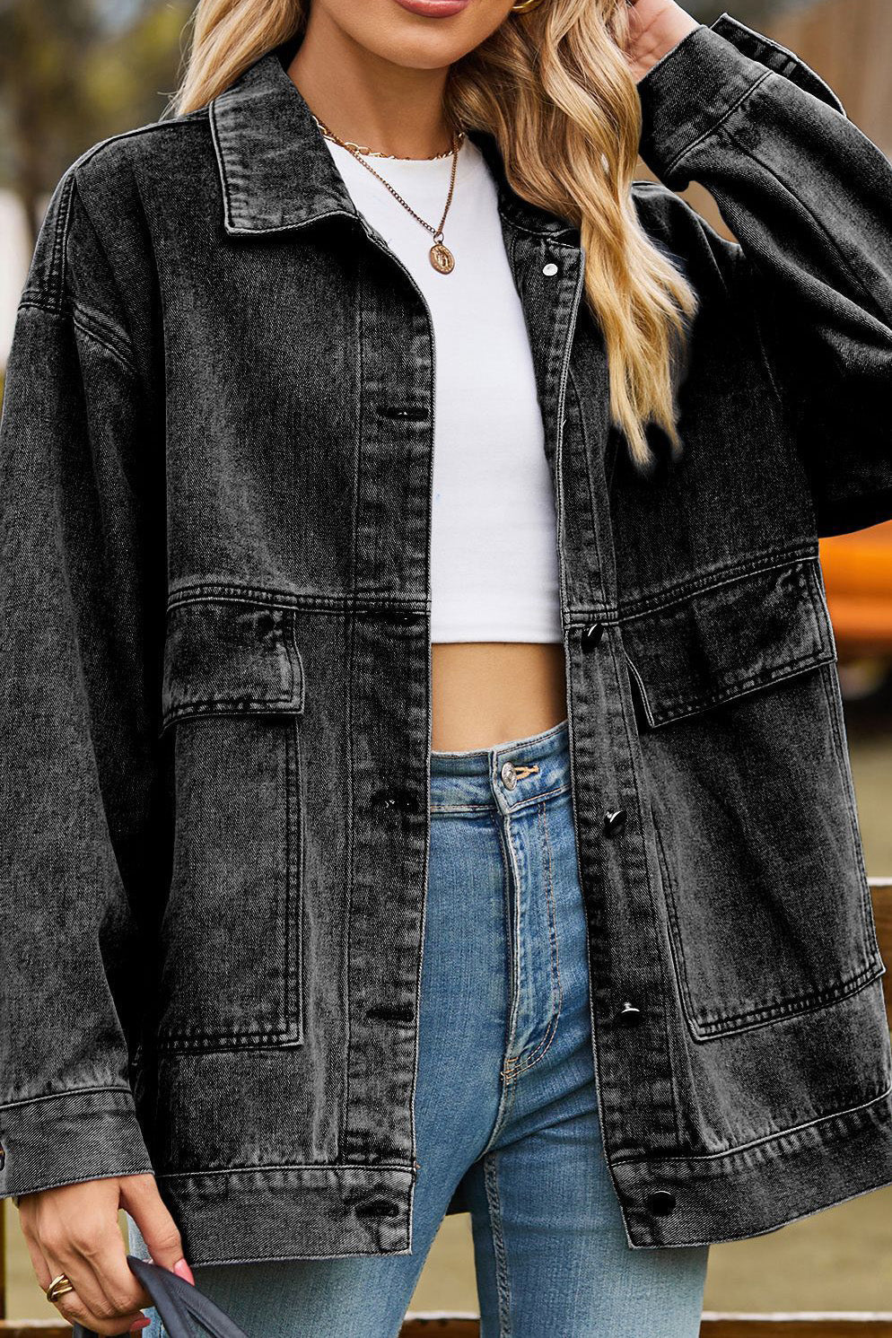 Oversized Drop Shoulder Denim Jacket Lavish Daily
