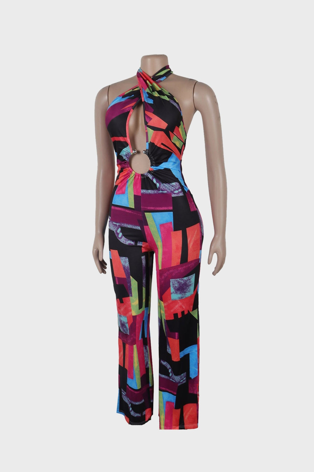 Printed Halter Hollow Out Jumpsuit Lavish Daily