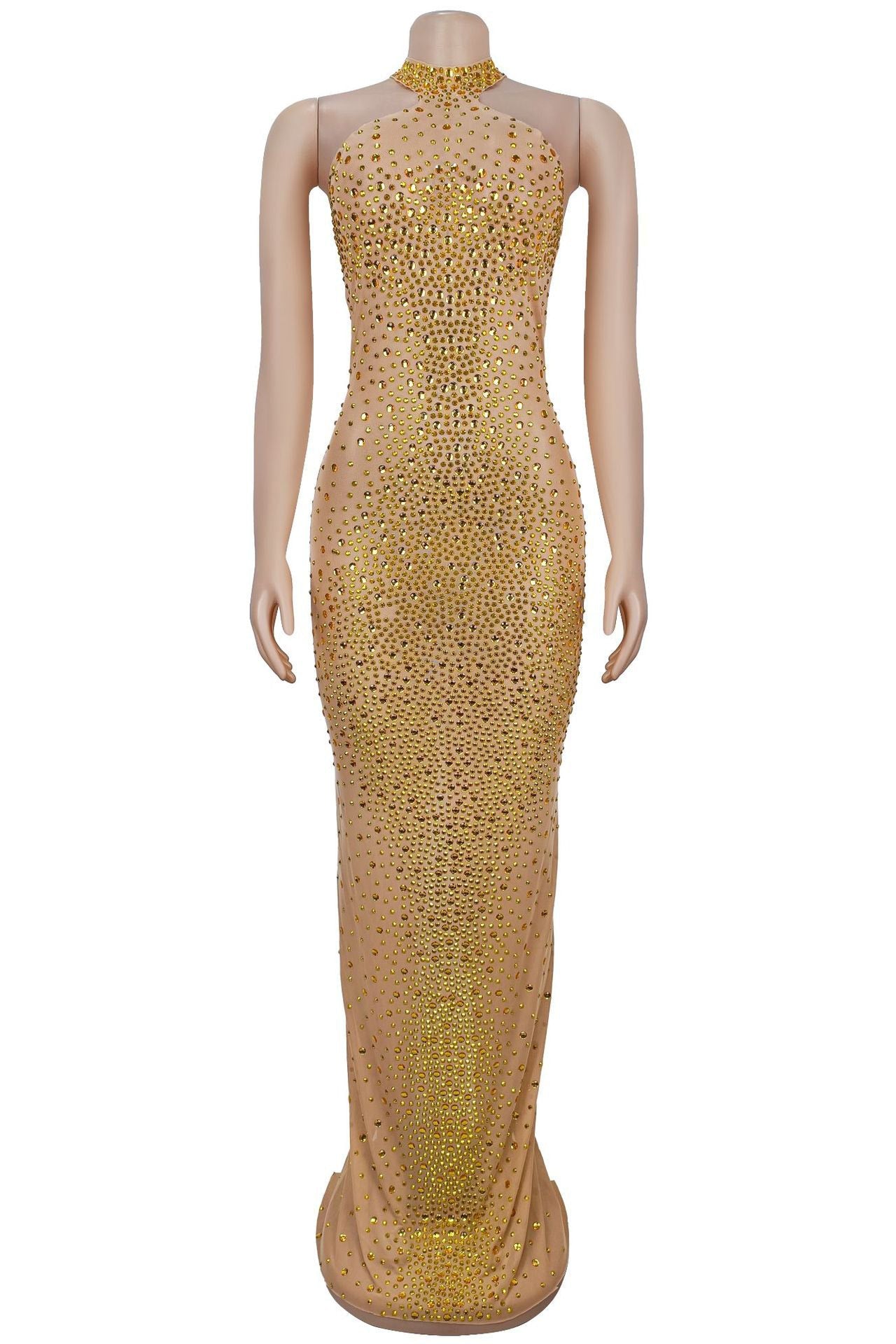 Sheer Mesh Rhinestone Bodycon Dress LavishDaily
