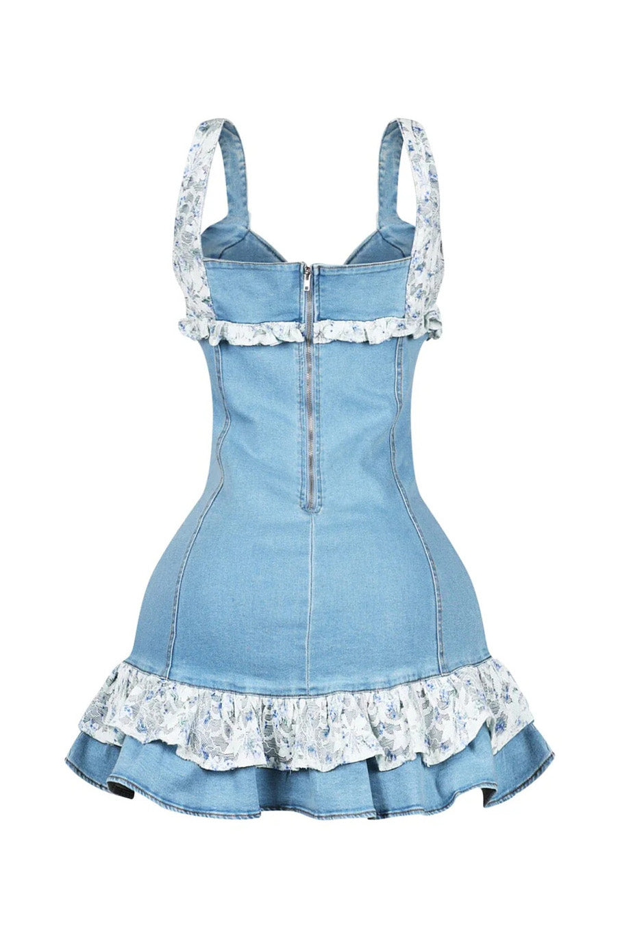 Denim Lace Trim Mini Dress Lavish Daily