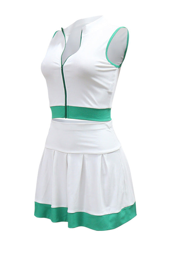 Colorblock Sleeveless Zip Top and Skirt Outfit Lavish Daily