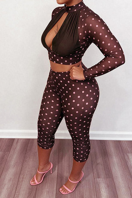 Polka Dot Cutout Top & Capri Pants Set Lavish Daily