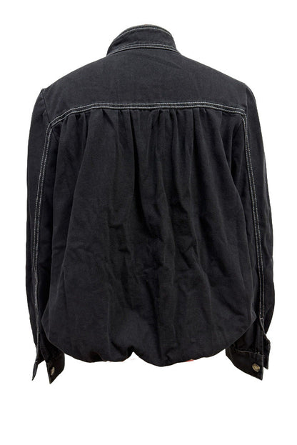 Puff-Sleeve Stand-Collar Denim Jacket Lavish Daily