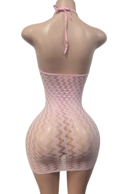 Sheer Zig-Zag Halter Bodycon Mini Dress Lavish Daily