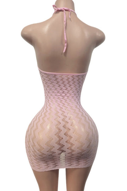 Sheer Zig-Zag Halter Bodycon Mini Dress Lavish Daily