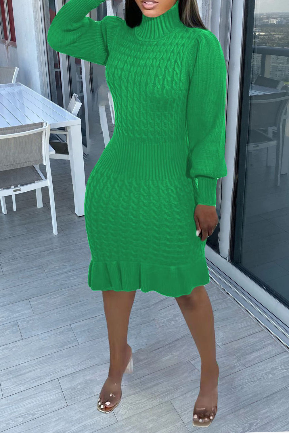 Ruffled Knitted Turtleneck Dresses Lavish Daily