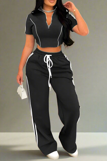 Stripe Zip Top And Pants Set Lavish Daily