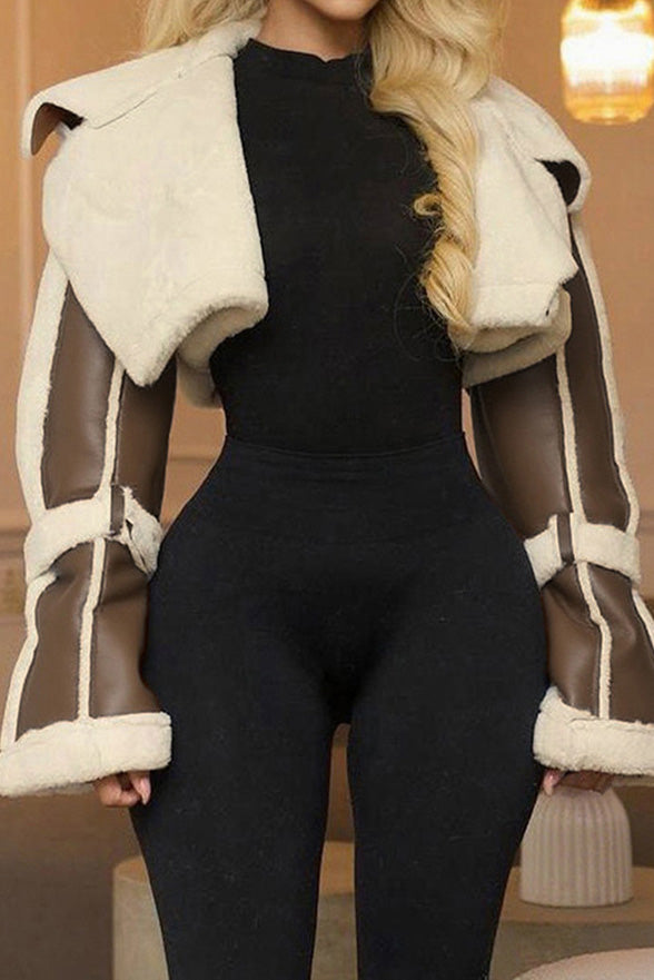 Faux Shearling Color Block Crop Jacket LavishDaily