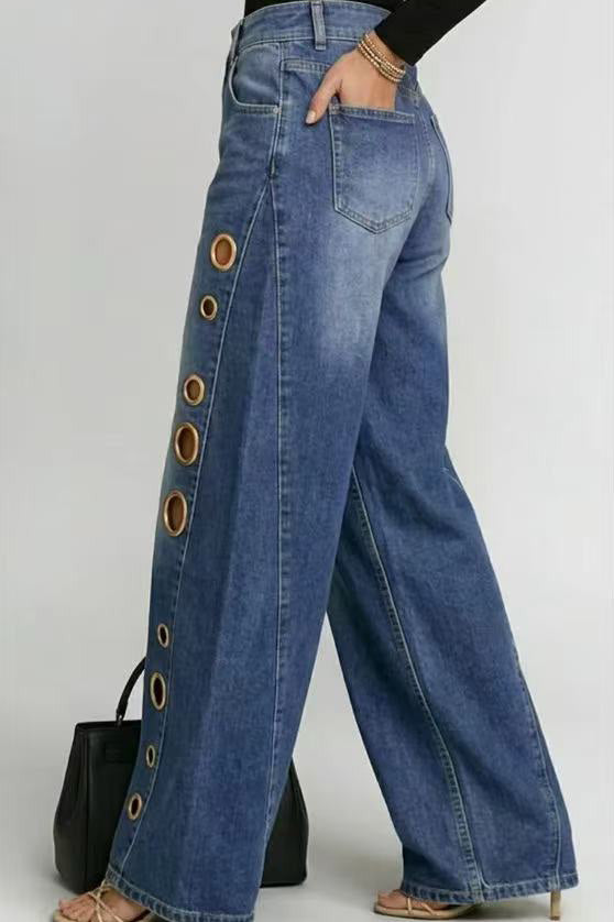 Statement Grommet Wide Leg Jeans Lavish Daily