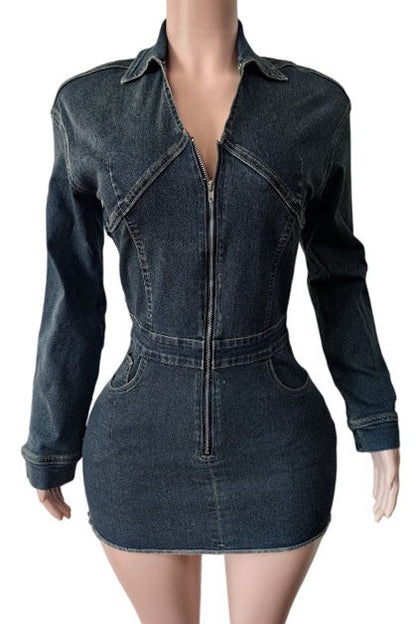 Zip-Up Denim Corset Mini Dress Lavish Daily