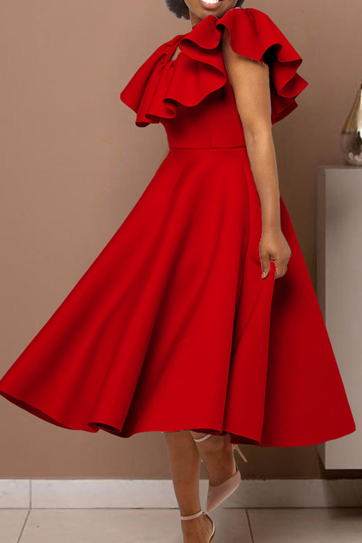 Ruffle Trim Short Sleeve A Line Dress Lavish Daily