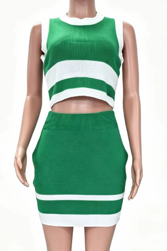 Ribbed Knit Colorblock Crop Top & Mini Skirt Set Lavish Daily