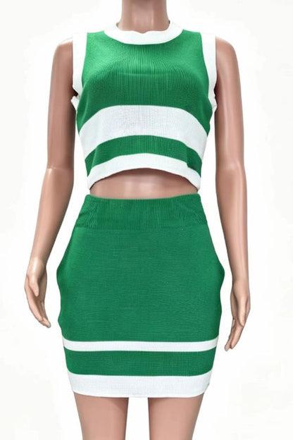 Ribbed Knit Colorblock Crop Top & Mini Skirt Set Lavish Daily