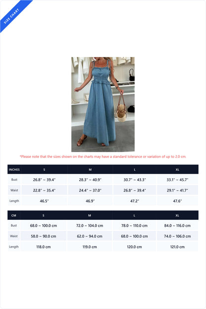 Tie-Strap Smocked Waist Denim Maxi Dress Lavish Daily