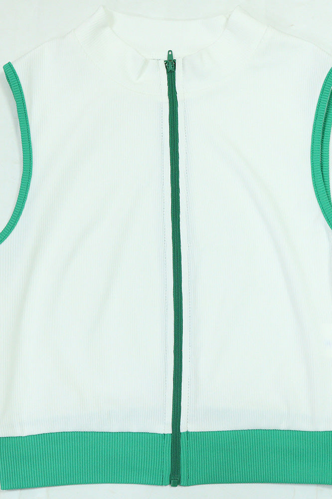 Colorblock Sleeveless Zip Top and Skirt Outfit Lavish Daily