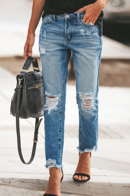 Distressed Raw Hem Jeans Lavish Daily