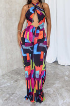 Printed Halter Hollow Out Jumpsuit Lavish Daily