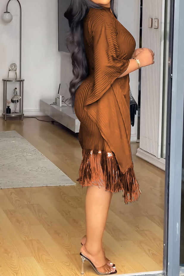 Sequin Fringe Batwing Sleeve Bodycon Dress Lavish Daily