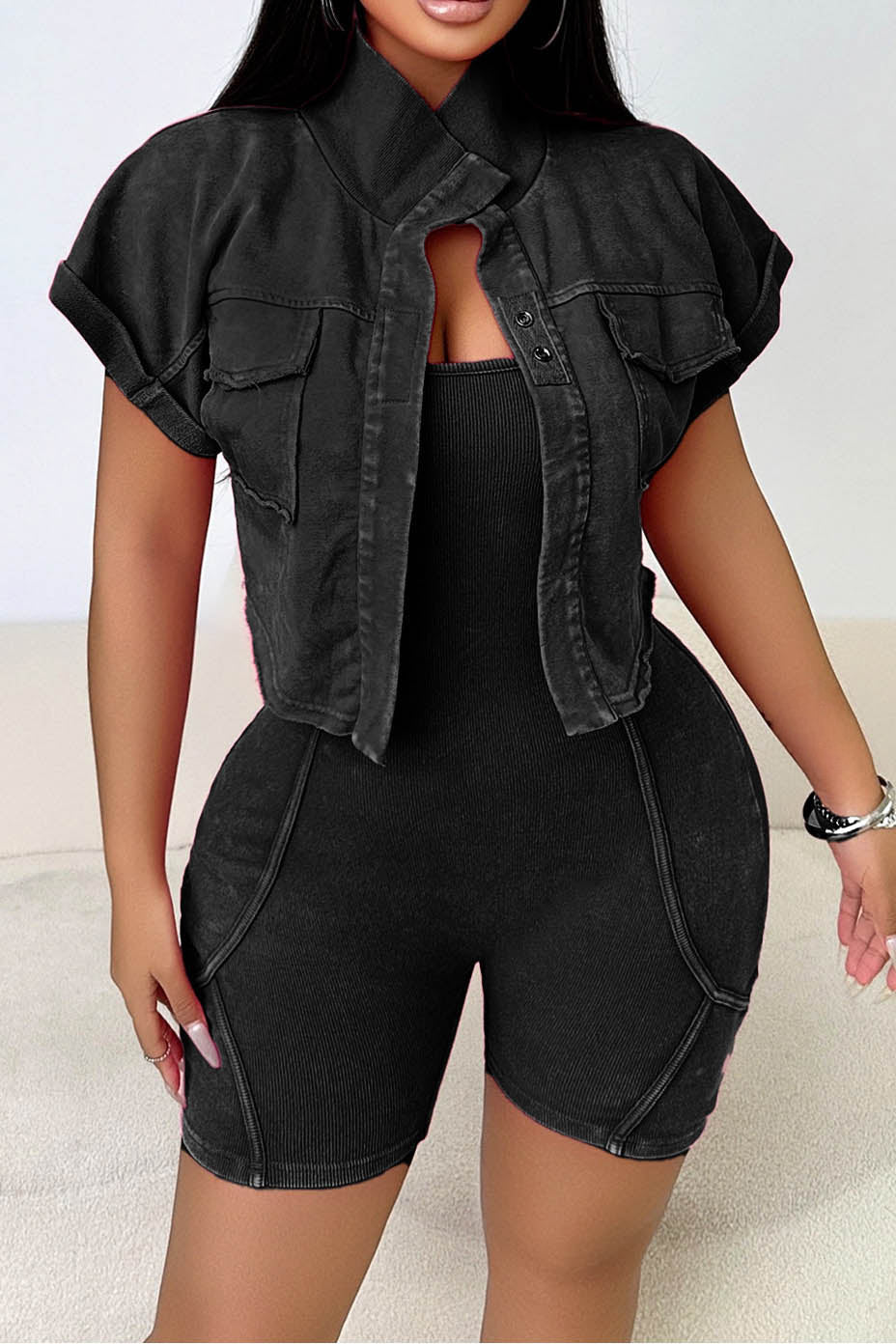 Vintage Washed Rompers & Jacket Set Lavish Daily